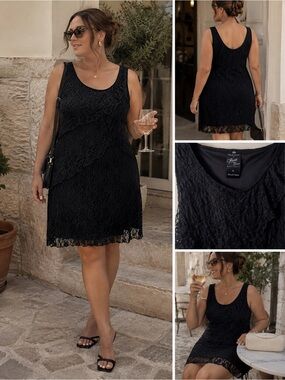 Point Zero Black Lace Cocktail Dress XL Y2K Evening Party Wedding Guest Chic